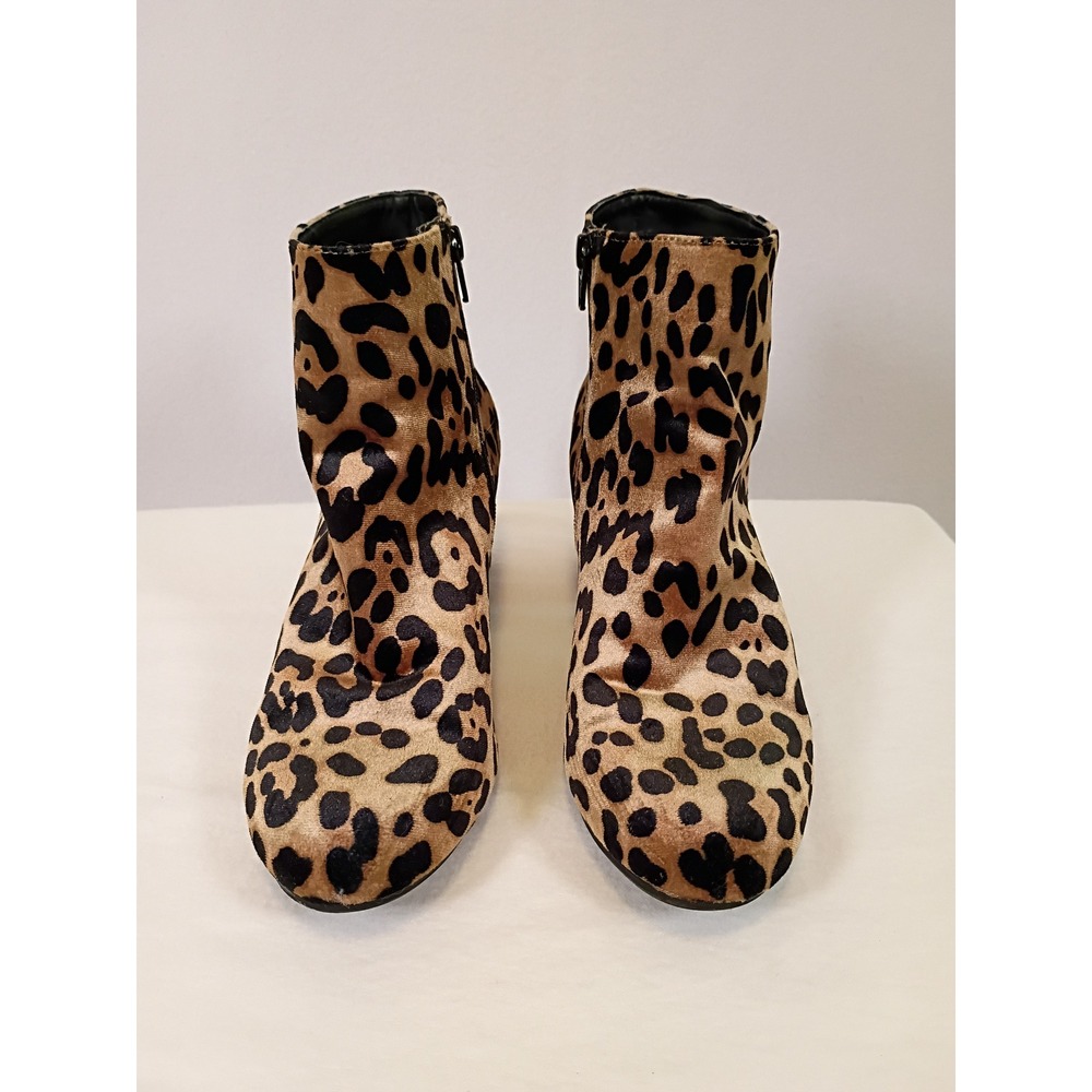 Animal Print A New Day Womens 8.5 Tan Leopard Block Heel Side Zip Ankle Boots